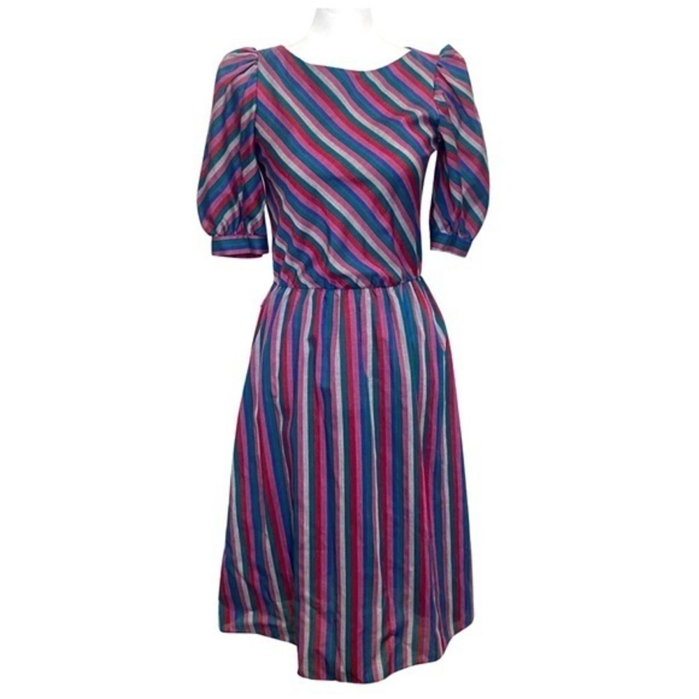 Vintage YOU BABIES II Striped Multicolor Dress 3 VTG Prairie